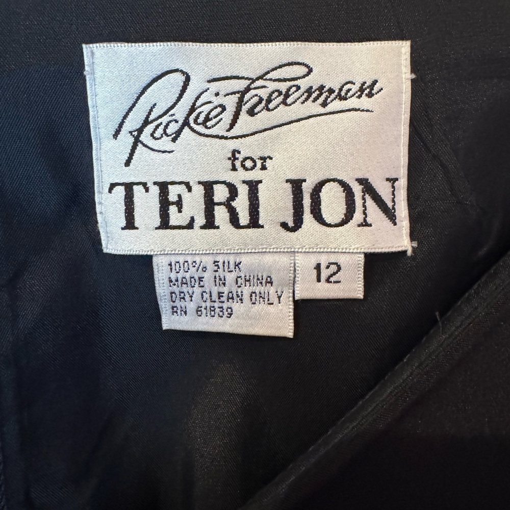 Rickie Freeman for Teri Jon 12 black silk & satin ruffle formal high end dress - Picture 4 of 4